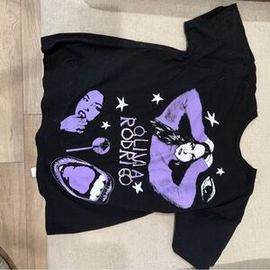 Black Short Sleeve Graphic Tee with Purple Print